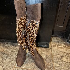 Lauren Ralph Lauren Brown Heeled Boots with Leopard Print